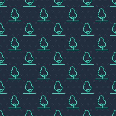 Yeşil çizgi meyve ağacı simgesi mavi arka planda izole edilmiş pürüzsüz desen. Tarım fabrikası. Organik tarım ürünü. Meyve bahçesi. Bahçe teması. Vektör