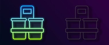 Siyah arka planda izole edilmiş parlak neon hattı kahve fincanı. Vektör