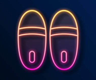 Parlayan neon çizgili Terlik simgesi siyah arkaplanda izole edildi. Parmak arası terlik işareti. Vektör