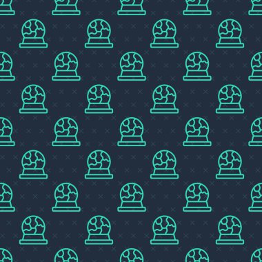 Yeşil çizgi sihirli top ikonu mavi arkaplanda izole edilmiş pürüzsüz desen. Kristal küre. Vektör