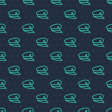 Yeşil hat tren şoförü şapka ikonu mavi arka planda kusursuz desen izole etti. Vektör