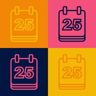 Pop sanat çizgisi Noel takvimi simgesi renk arkaplanında izole edildi. Olay hatırlatma sembolü. Mutlu Noeller ve mutlu yıllar. Vektör