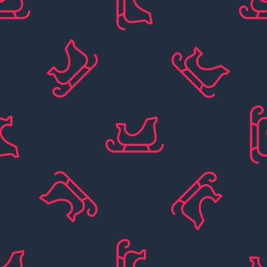 Kırmızı çizgi Noel Baba kızak simgesi siyah arka planda izole edilmiş. Mutlu Noeller ve mutlu yıllar. Vektör