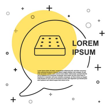 Siyah çizgi yatak simgesi beyaz arkaplanda izole edildi. Yastıklı rahat uyku yatağı. Rastgele dinamik şekiller. Vektör
