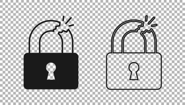 Black Broken Oder Geknackt Schloss Symbol Isoliert Auf Transparentem Hintergrund — Stockvektor