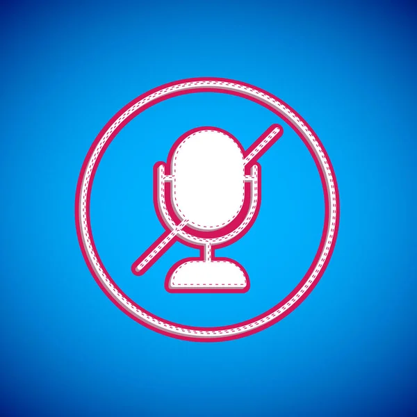 White Mute Microphone Icon Isolated Blue Background Microphone Audio Muted — Stock Vector