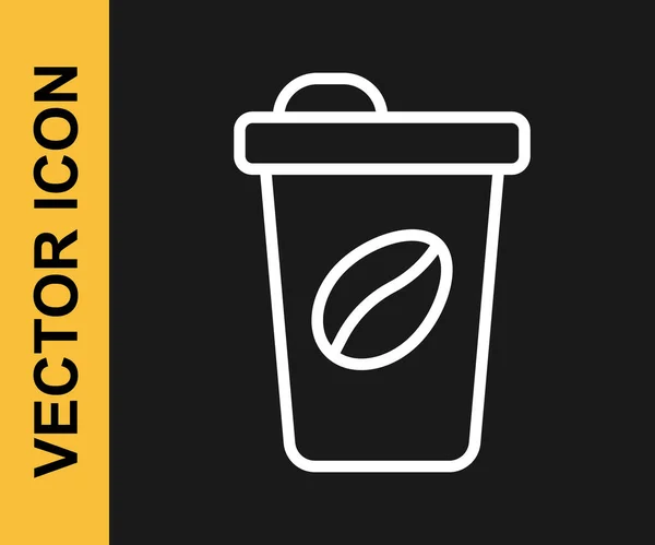 Línea Blanca Taza Café Para Icono Aislado Sobre Fondo Negro — Vector de stock