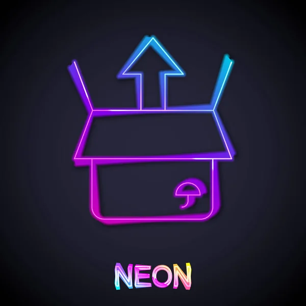 Ragyogó Neon Vonal Unboxing Ikon Elszigetelt Fekete Háttérrel Vektor — Stock Vector