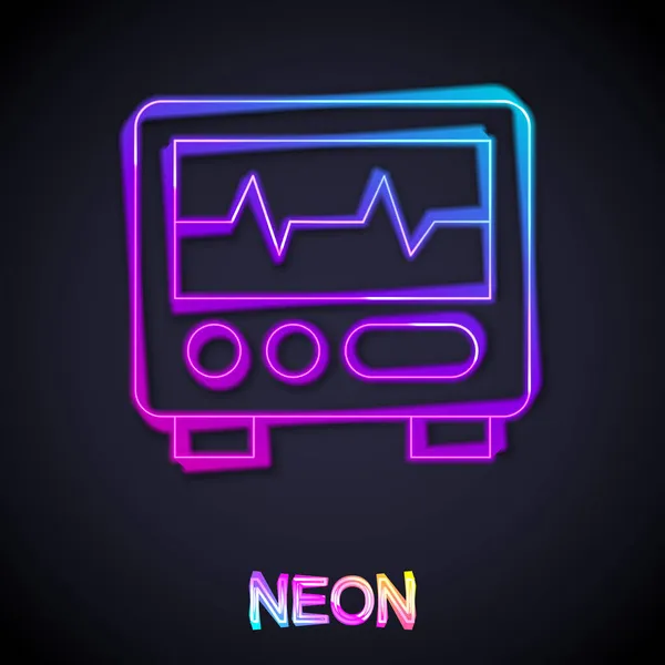 Zářící Neonová Čára Počítačový Monitor Ikonou Kardiogramu Izolovanou Černém Pozadí — Stockový vektor