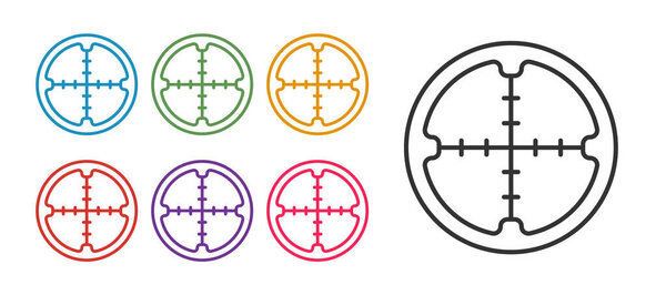 Set line Sniper optical sight icon isolated on white background. Sniper scope crosshairs. Set icons colorful. Vector