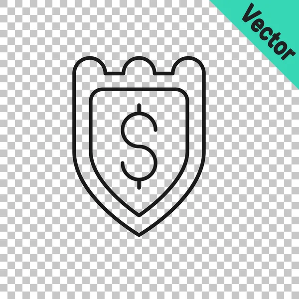 Черная Линия Щит Символом Доллара Значок Изолирован Прозрачном Фоне Защита — стоковый вектор