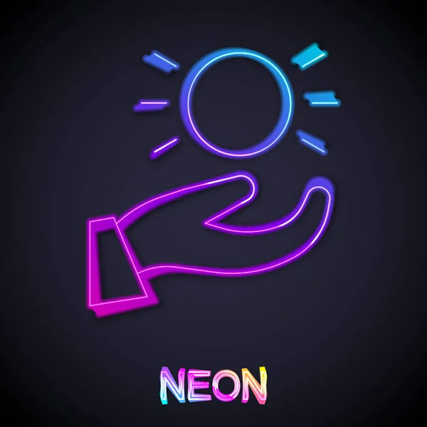 Glowing Neon Line Ball Levitating Hand Icon Isolated Black Background — Stock Vector