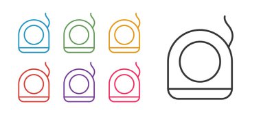 Beyaz arkaplanda diş ipi simgesini ayır. Simgeleri renklendirin. Vektör