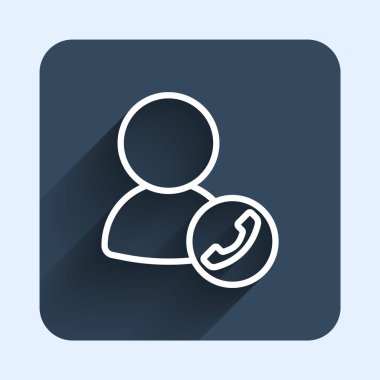 Beyaz çizgi görüntülü sohbet konferansı simgesi uzun gölge arkaplanı ile izole edildi. Çevrimiçi iş görüşmesi formu. Uzak proje yönetimi. Mavi kare düğme. Vektör