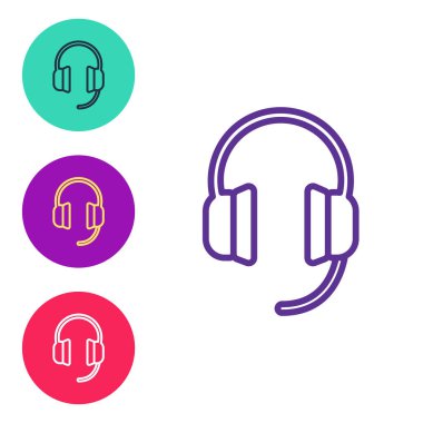 Satır Kulaklığı simgesi beyaz arkaplanda izole edildi. Kulaklıklar. Müzik, hizmet, iletişim ve operatör konsepti. Simgeleri renklendirin. Vektör