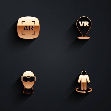 Artırılmış gerçeklik AR, Sanal, gözlükler ve uzun gölgeli 3D modelleme simgesi ayarla. Vektör