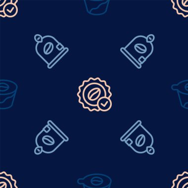 Sırayı kahve makinesinin üzerine dök, fasülye ve madalyayı kusursuz bir şekilde yerleştir. Vektör