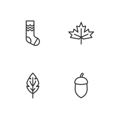Meşe palamudu, Yaprak, Çorap ve Kanada akçaağaç yaprağı ikonu. Vektör