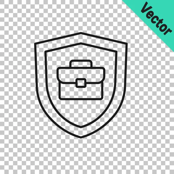 Schwarze Aktentasche Mit Schild Symbol Isoliert Auf Transparentem Hintergrund Versicherungskonzept — Stockvektor