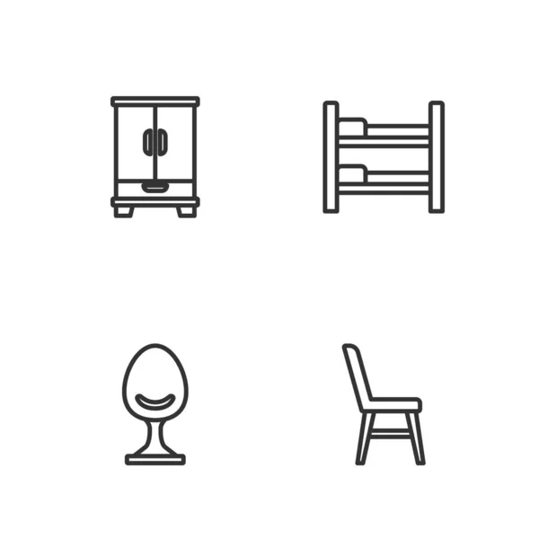 Set Linie Stuhl Sessel Kleiderschrank Und Etagenbett Symbol Vektor — Stockvektor