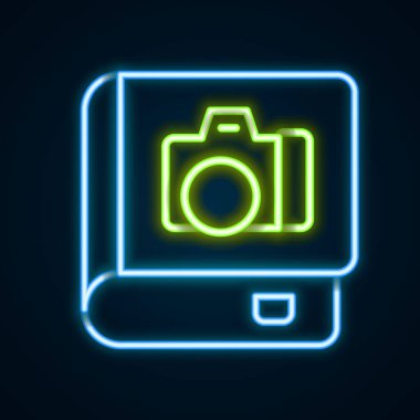 Parlayan neon çizgisi Fotoğraf albüm galerisi simgesi siyah arkaplanda izole edildi. Renkli taslak konsepti. Vektör
