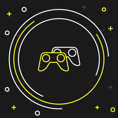 Oyun konsolu simgesi için oyun denetleyici veya joystick siyah arkaplanda izole edildi. Renkli taslak konsepti. Vektör