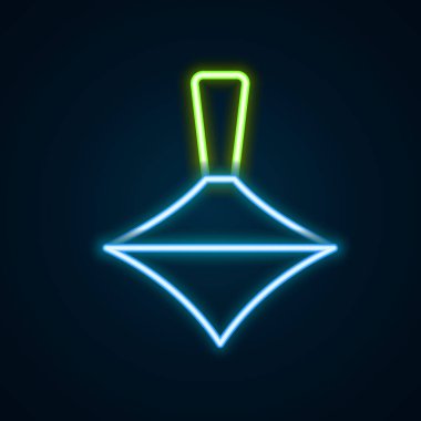 Parlayan neon hattı Whirligig oyuncak simgesi siyah arkaplanda izole edildi. Renkli taslak konsepti. Vektör