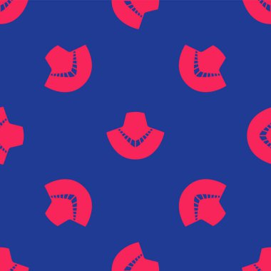 Manken ikonundaki kırmızı kolye mavi arkaplandaki kusursuz deseni izole etti. Vektör