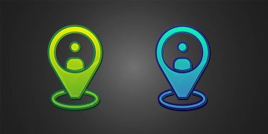 Yeşil ve mavi taksi istemcisi simgesi siyah arkaplanda izole edildi. Vektör