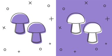 Mantar simgesini beyaz ve mor arkaplanda izole et. Vektör