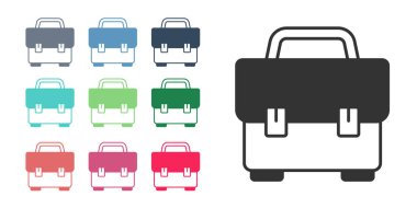 Beyaz arkaplanda siyah Araç Kutusu simgesi izole edildi. Alet kutusu tabelası. Simgeleri renklendirin. Vektör