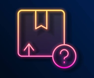 Parlayan neon çizgi karton kutu simgesi siyah arkaplanda izole edildi. Kutu, paket, paket işareti. Teslimat ve ambalaj. Vektör