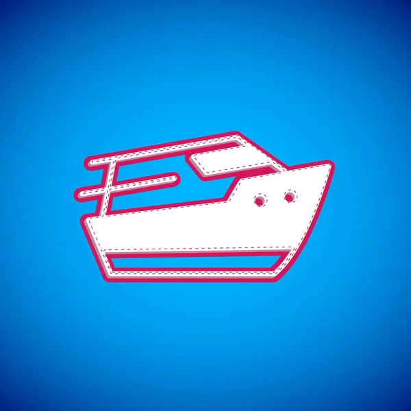 Weißes Speedboat Symbol Isoliert Auf Blauem Hintergrund Vektor — Stockvektor