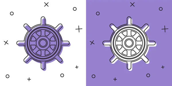 Réglez Icône Volant Navire Isolée Sur Fond Blanc Violet Vecteur — Image vectorielle