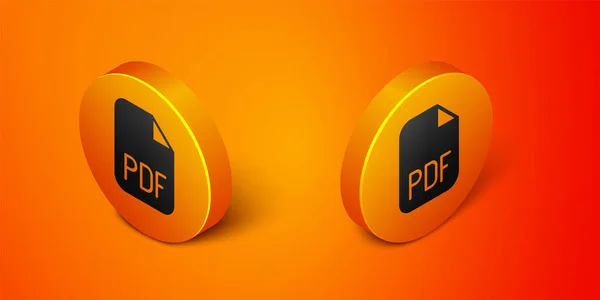 Isometric Pdf File Document Stáhnout Ikonu Tlačítka Pdf Izolované Oranžovém — Stockový vektor