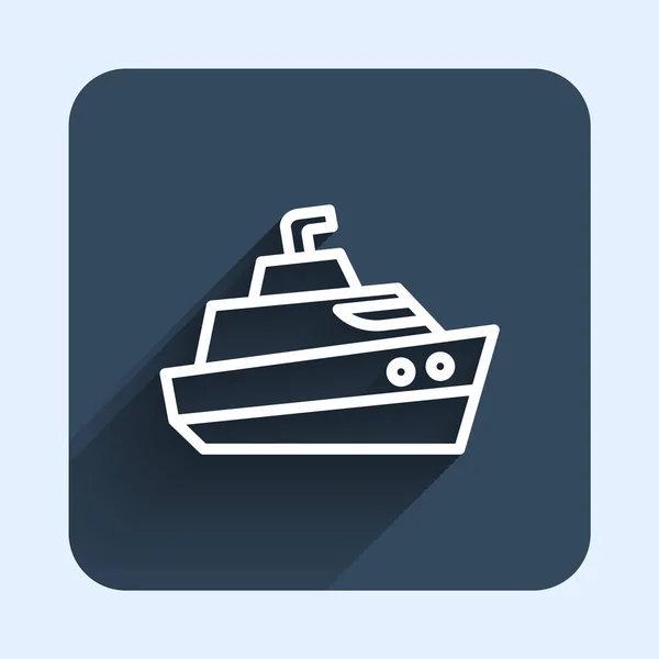 Vit Linje Speedboat Ikon Isolerad Med Lång Skugga Bakgrund Blå — Stock vektor