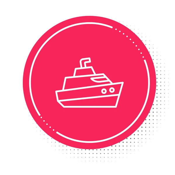Vit Linje Speedboat Ikon Isolerad Vit Bakgrund Röd Cirkel Knapp — Stock vektor