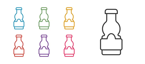 设置线索斯瓶子图标隔离在白色背景 番茄酱 芥末和蛋黄酱瓶 配以酱汁作为快餐 设置彩色图标 — 图库矢量图片