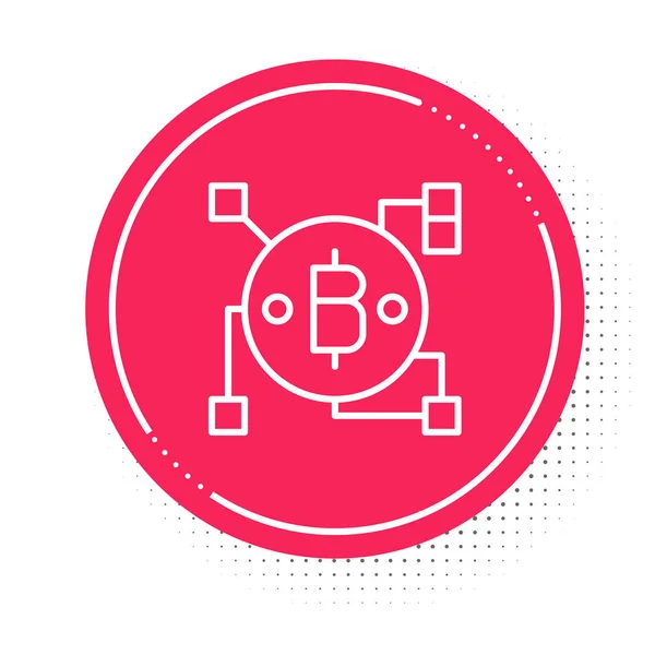 Linea Bianca Blockchain Tecnologia Icona Bitcoin Isolato Sfondo Bianco Abstract — Vettoriale Stock