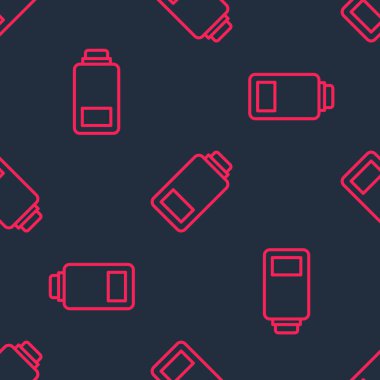 Kırmızı çizgi Batarya şarj seviyesi gösterge simgesi siyah arkaplanda izole edilmiş kusursuz desen. Vektör