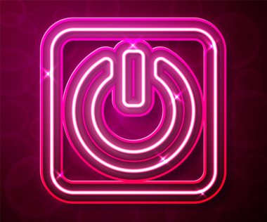 Parlayan neon hattı güç simgesi kırmızı arkaplanda izole edildi. Başlat işareti. Vektör