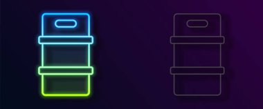 Parlayan neon hattı metal bira fıçısı ikonu siyah arkaplanda izole edildi. Vektör