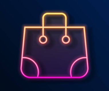 Parlayan neon hattı kağıt poşet ikonu siyah arka planda izole edildi. Paket işareti. Vektör