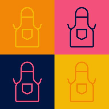 Pop Art Line Kitchen önlük simgesi renk arkaplanında izole edildi. Yemek pişirmek için şef üniforması. Vektör