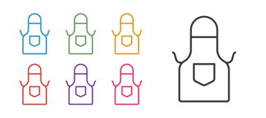 Mutfak önlüğü simgesi beyaz arkaplanda izole edildi. Yemek pişirmek için şef üniforması. Simgeleri renklendirin. Vektör