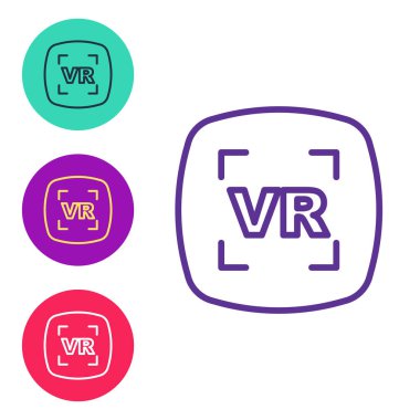 Sanal gerçeklik simgesini beyaz arkaplanda izole et. Gelecekçi VR baş ekran tasarımı. Simgeleri renklendirin. Vektör