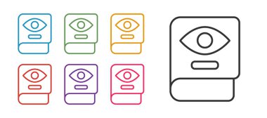 Beyaz arka planda izole edilmiş Eskiler 'in sihirli kitabı simya tarifleri, mistik büyüler ve büyü simgesi. Simgeleri renklendirin. Vektör