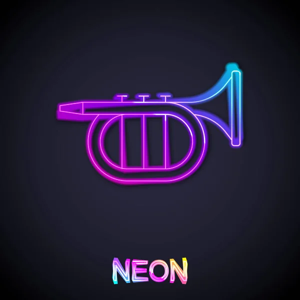 Ligne Lumineuse Néon Icône Trompette Isolée Sur Fond Noir Instrument — Image vectorielle