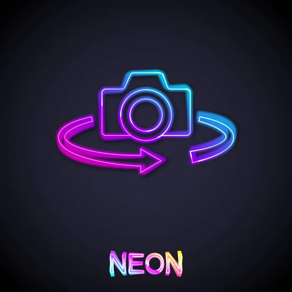 Gloeiende Neon Lijn 360 Graden Weergave Pictogram Geïsoleerd Zwarte Achtergrond — Stockvector