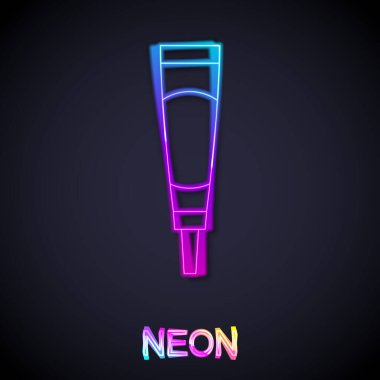 Parlayan neon çizgisi kremi ya da losyon kozmetik tüp ikonu siyah arkaplanda izole edilmiş. Kadınlar için vücut bakım ürünleri. Vektör